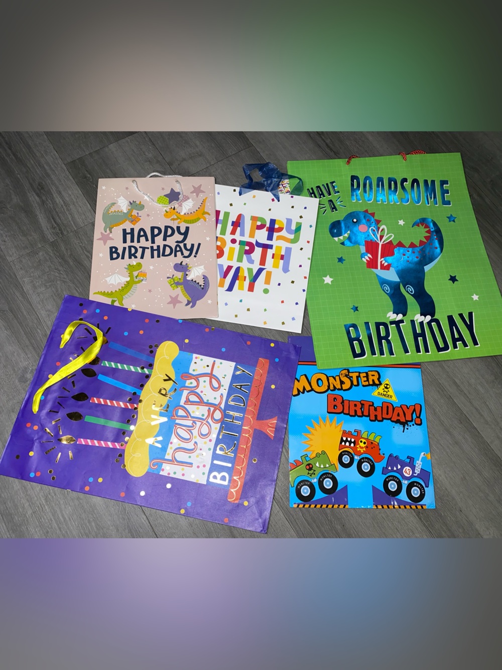 Party City Birthday Gift Bags - Green, Blue, Purple, Pink, White